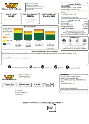 USA Nevada Waterloo North Hydro utility bill template in Word and PDF format (version 2)