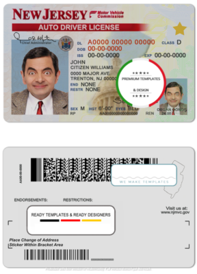 USA New Jersey driving license template in PSD format, with the fonts