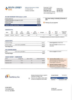 USA New Jersey gas utility bill template in Word and PDF format (.doc and .pdf)