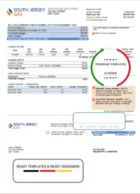 USA New Jersey South Jersey Gas utility bill template in Word and PDF format