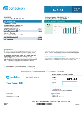 USA NEW YORK CONEDISON utility bill Word and PDF template, version 2