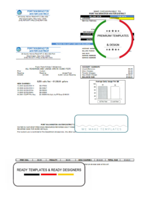 USA New York Port Washington Water District utility bill template in Word and PDF format