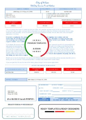 USA North Carolina City of Wilson utility bill template in Word and PDF format