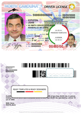 USA North Carolina driving license template in PSD format