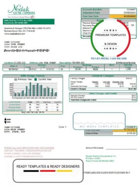 USA North Dakota Nodak Electric Cooperative utility bill template in Word and PDF format