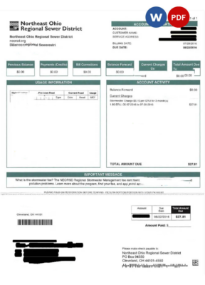 USA Northeast Ohio Regional Sewer District utility bill Word and PDF template