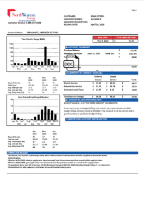 USA NorthWestern Energy utility bill template in Word and PDF format, version 1