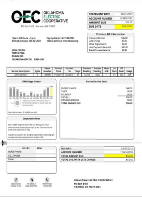 USA OEC electricity utility bill template in Word and PDF format