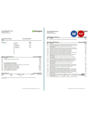 USA Ohio Huntington bank statement Word and PDF template, 7 pages