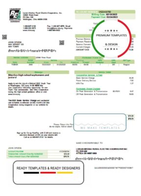 USA Ohio Lorain-Medina Rural Electric utility bill template in Word and PDF format