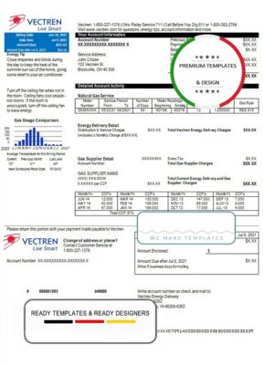 USA Ohio Vectren Energy utility bill template in Word and PDF format