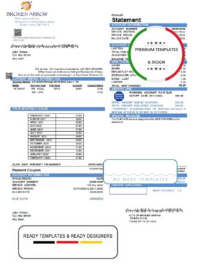 USA Oklahoma City of Broken Arrow utility bill template in Word and PDF format