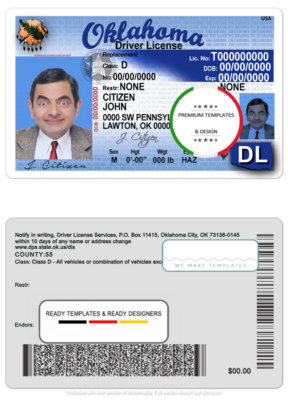 USA Oklahoma driving license template in PSD format