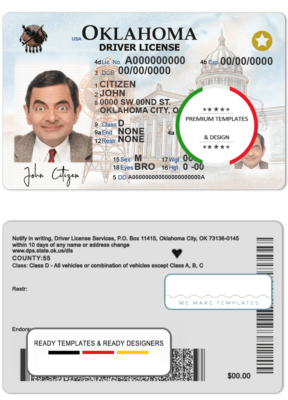 USA Oklahoma driving license template in PSD format, fully editable (2020 – present)