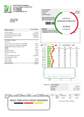 USA Ontario Erie Thames utility bill template in Word and PDF format