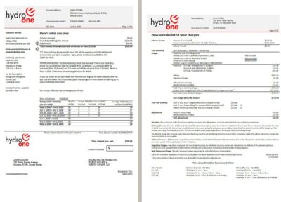 USA Ontario’s Hydro One electricity utility bill template in Word and PDF format (2 pages)