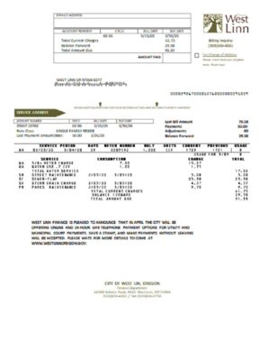 USA Oregon City of West Linn utility bill template in Word and PDF format