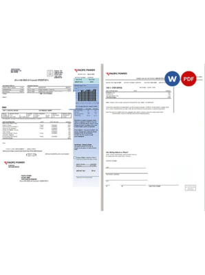 USA Pacific Power utility bill, Word and PDF template, 2 pages