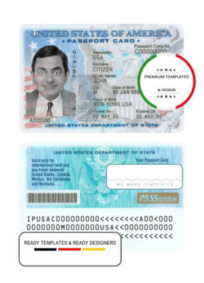 USA passport ID card template in PSD format, fully editable