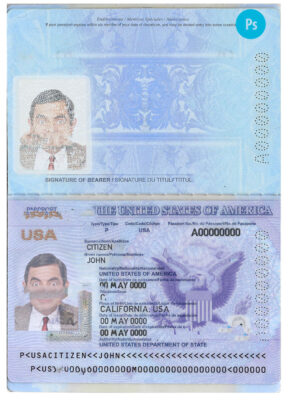 USA passport template in PSD format, 2020-2023, fully editable