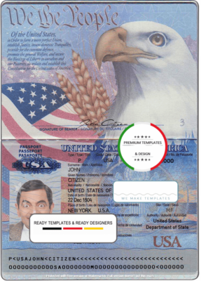 USA passport template in PSD format, fully editable, with all fonts