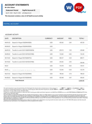 USA PayPal account statement Word and PDF template