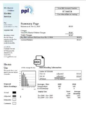 USA Pennsylvania PPL Electric utility bill template in Word and PDF format