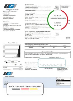 USA Pennsylvania UGI Utilities utility bill template in Word and PDF format