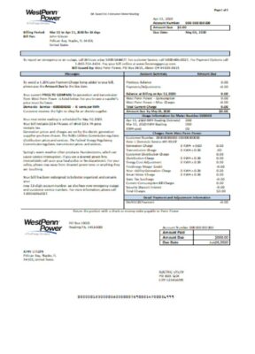 USA Pennsylvania West Penn Power utility bill template in Word and PDF format