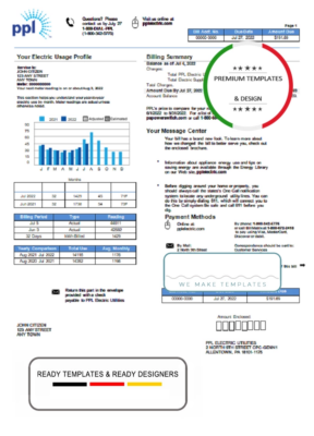 USA Philadelphia PPL utility bill template in Word and PDF format