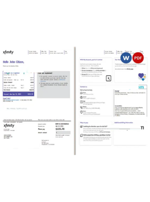 USA Philadelphia Xfinity utility bill Word and PDF template, 4 pages