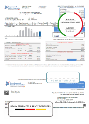 USA Rappahannock Electric Cooperative utility bill template in Word and PDF format