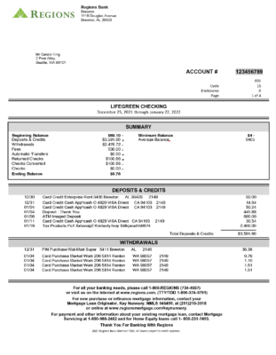 USA Regions Bank Account Statement Template in Word & PDF formats – 4 pages