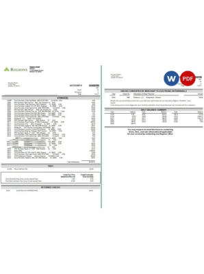 USA Regions bank statement Word and PDF template, 3 pages USA Regions bank statement Word and PDF template, 3 pages USA Regions bank statement Word…