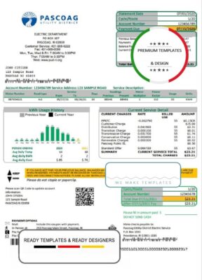 USA Rhode Island Pascoag Utility District utility bill template in Word and PDF format