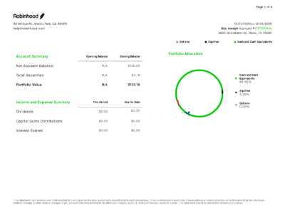 USA Robinhood Bank Account Statement Template in Word & PDF formats – 4 pages