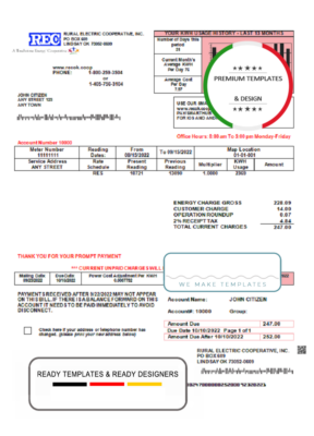 USA Rural Electric Cooperative utility bill template in Word and PDF format