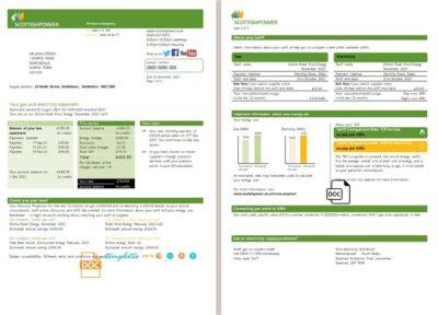 USA ScottishPower utility bill template in Word and PDF format (3 pages)