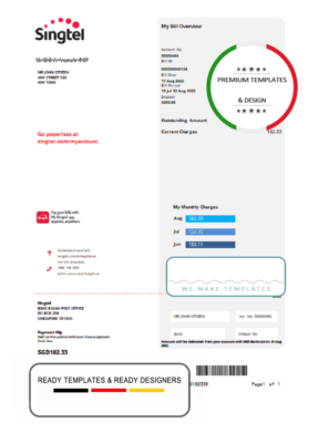 USA Singtel utility bill template in Word and PDF format