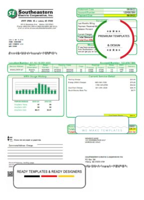 USA South Dakota Southeastern Electric utility bill template in Word and PDF format