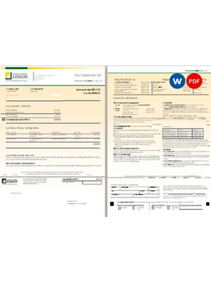 USA Southern California EDISON utility bill, Word and PDF template, 8 pages