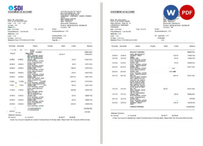 USA State Bank of India bank statement Word and PDF template, 3 pages