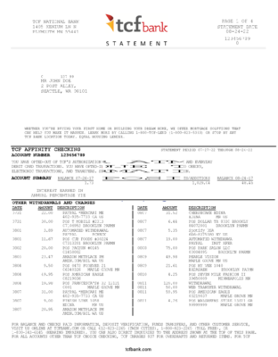 USA TCF Bank Account Statement Template in Word & PDF formats – 4 pages