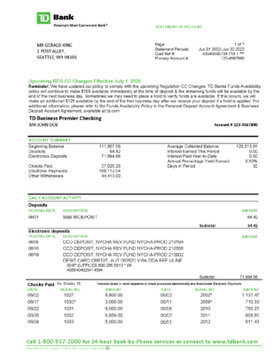 USA TD Bank Account Statement Template in Word & PDF formats – 7 pages