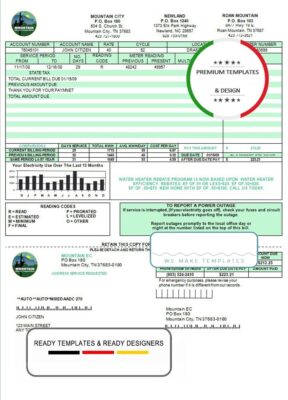 USA Tennessee Mountain Electric Cooperative, Inc. (MEC) utility bill template in Word and PDF format