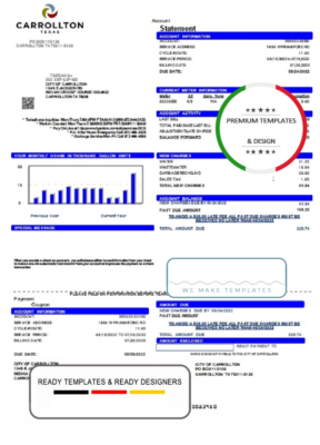 USA Texas Carrollton utility bill template in Word and PDF format