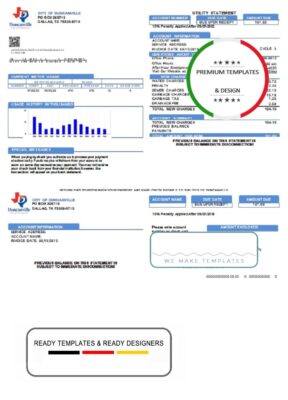 USA Texas City of Duncanville utility bill template in Word and PDF format