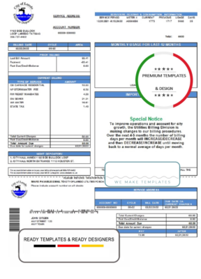 USA Texas City of Laredo Utilities Department water utility bill template in Word and PDF format