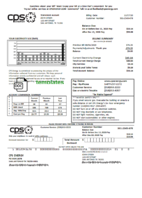 USA Texas CPS utility bill template in Word and PDF format