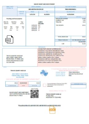 USA Texas Dasor Management and Investment utility bill template in Word nd PDF format